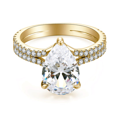 Hidden Halo Pear Lab Diamond Ring with Pave 18K Yellow Gold - Neoshine