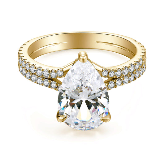 Hidden Halo Pear Lab Diamond Ring with Pave 18K Yellow Gold - Neoshine