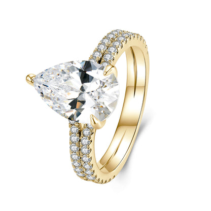 Hidden Halo Pear Lab Diamond Ring with Pave 18K Yellow Gold - Neoshine