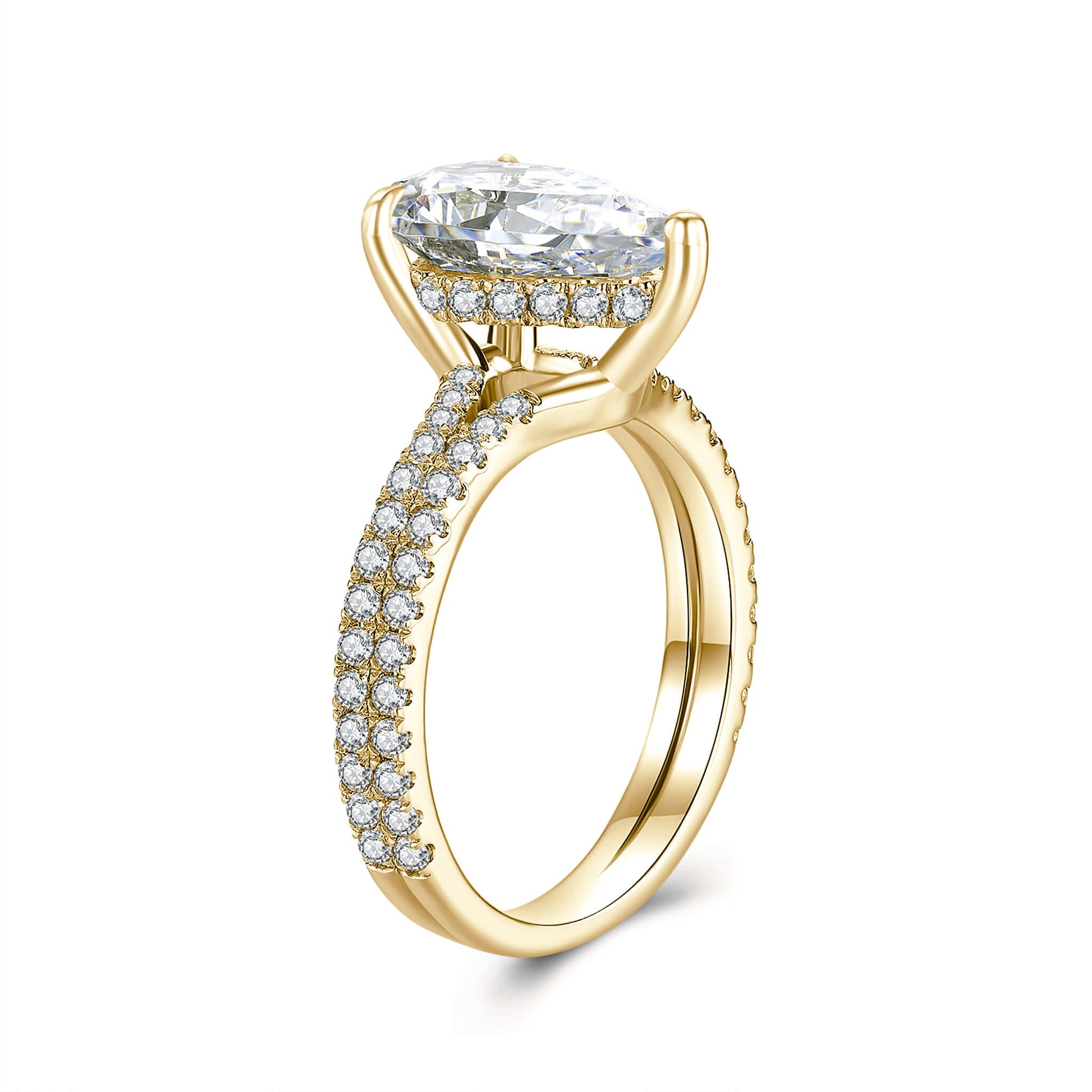 Hidden Halo Pear Lab Diamond Ring with Pave 18K Yellow Gold - Neoshine
