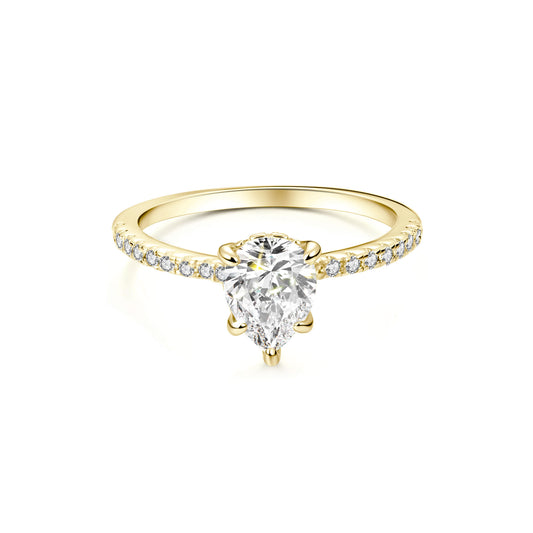 Hidden Halo Pear Lab Diamond Ring with Pave 18K Yellow Gold - Neoshine