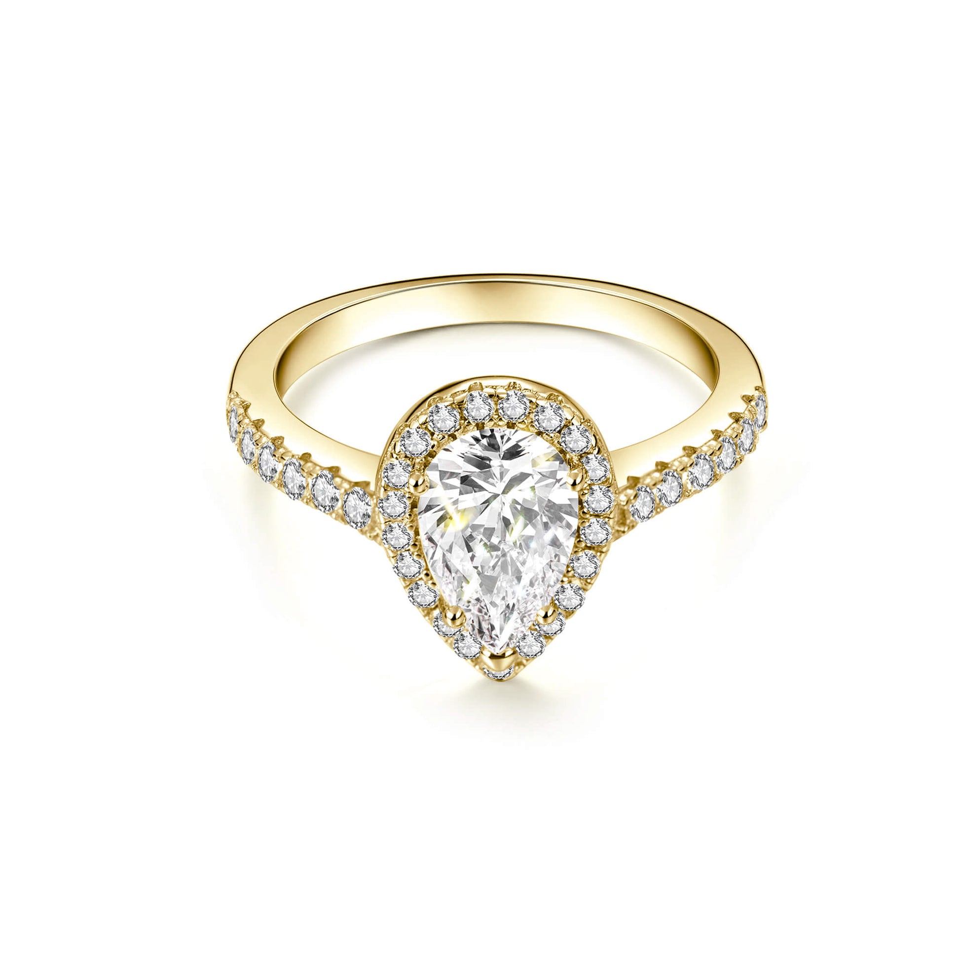 Halo Pear Lab Diamond Ring with Pave 18K Yellow Gold - Neoshine