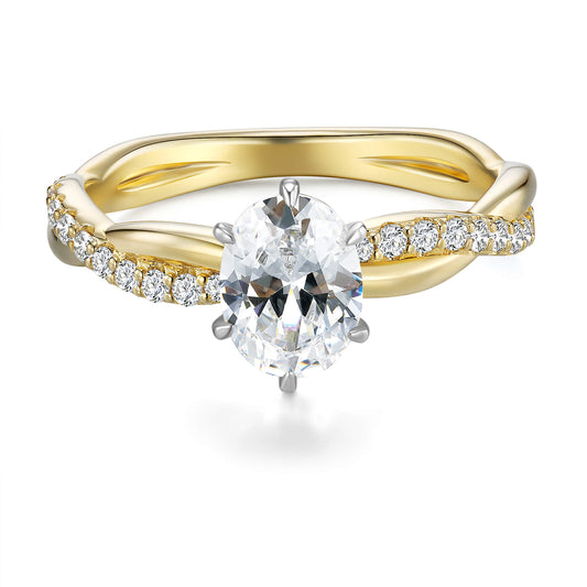 Hidden Halo Oval Lab Diamond Ring with Pave 18K Yellow Gold - Neoshine