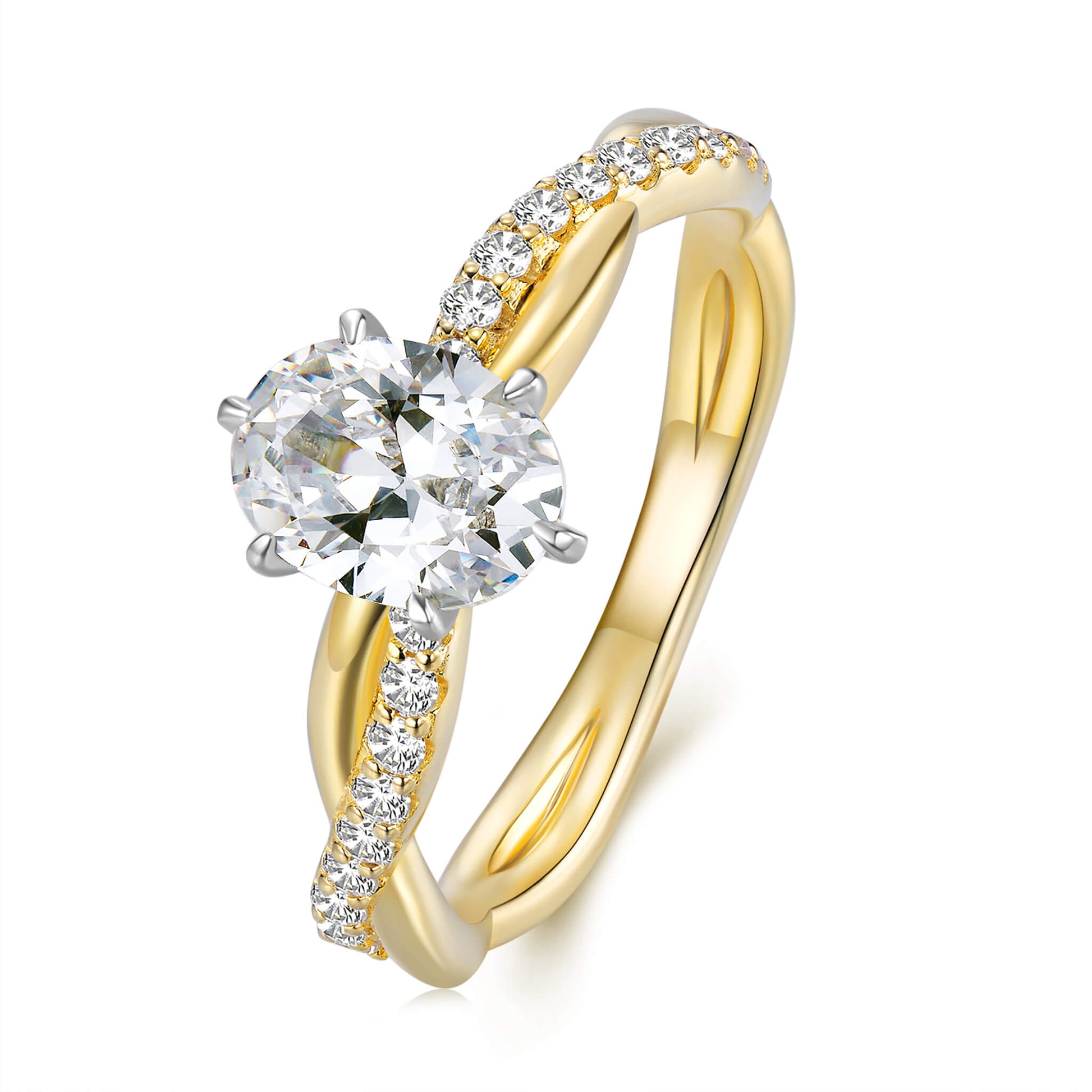 Hidden Halo Oval Lab Diamond Ring with Pave 18K Yellow Gold - Neoshine