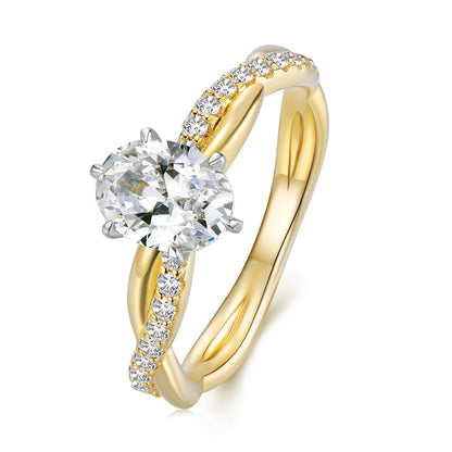Hidden Halo Oval Lab Diamond Ring with Pave 18K Yellow Gold - Neoshine