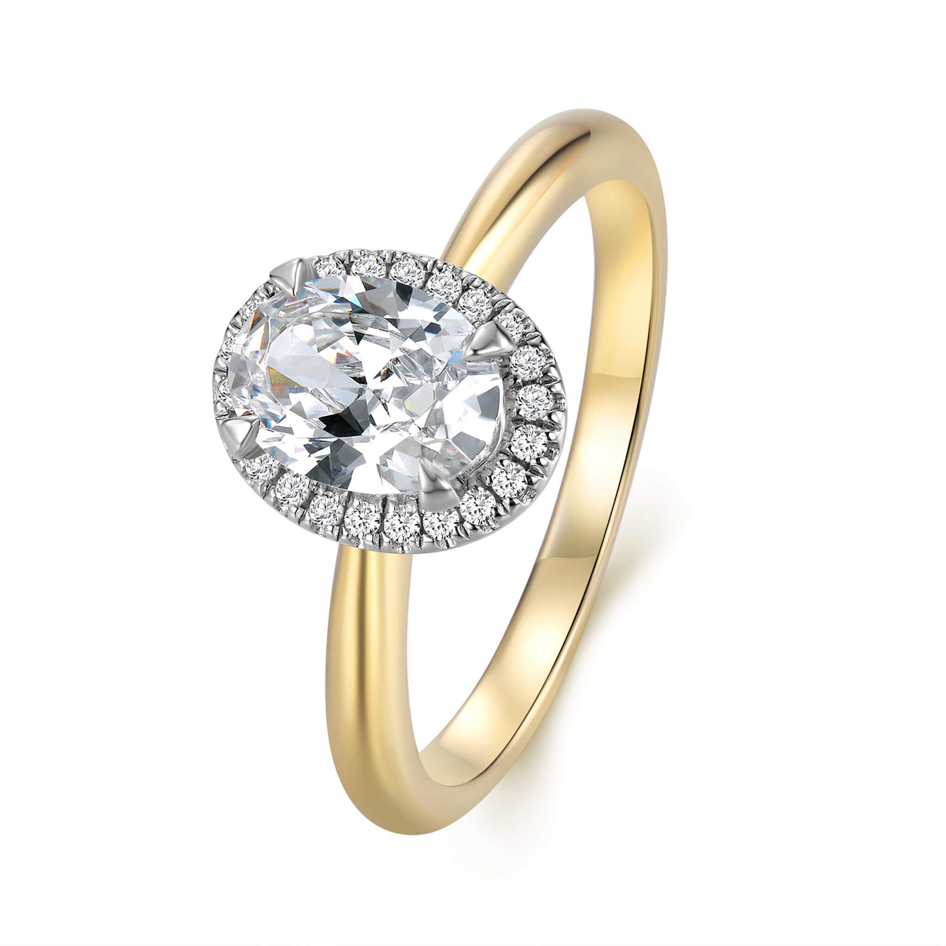 Halo Oval Lab Diamond Ring 18K Yellow Gold - Neoshine