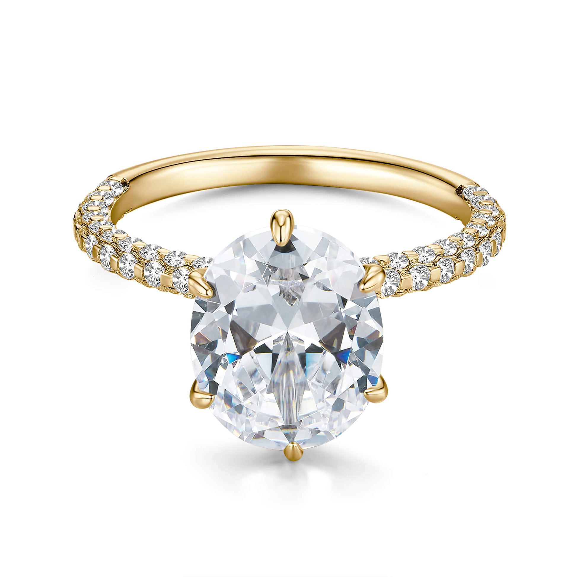 Hidden Halo Oval Lab Diamond Ring with Pave 18K Yellow Gold - Neoshine