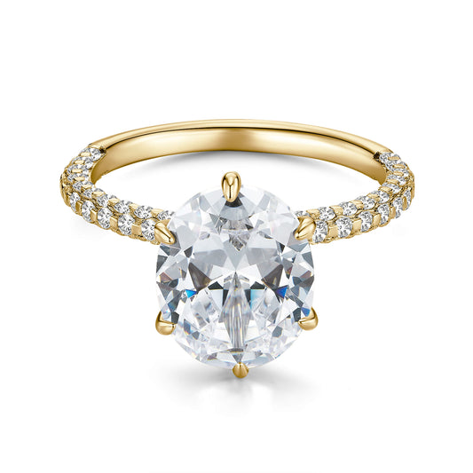 Hidden Halo Oval Lab Diamond Ring with Pave 18K Yellow Gold - Neoshine
