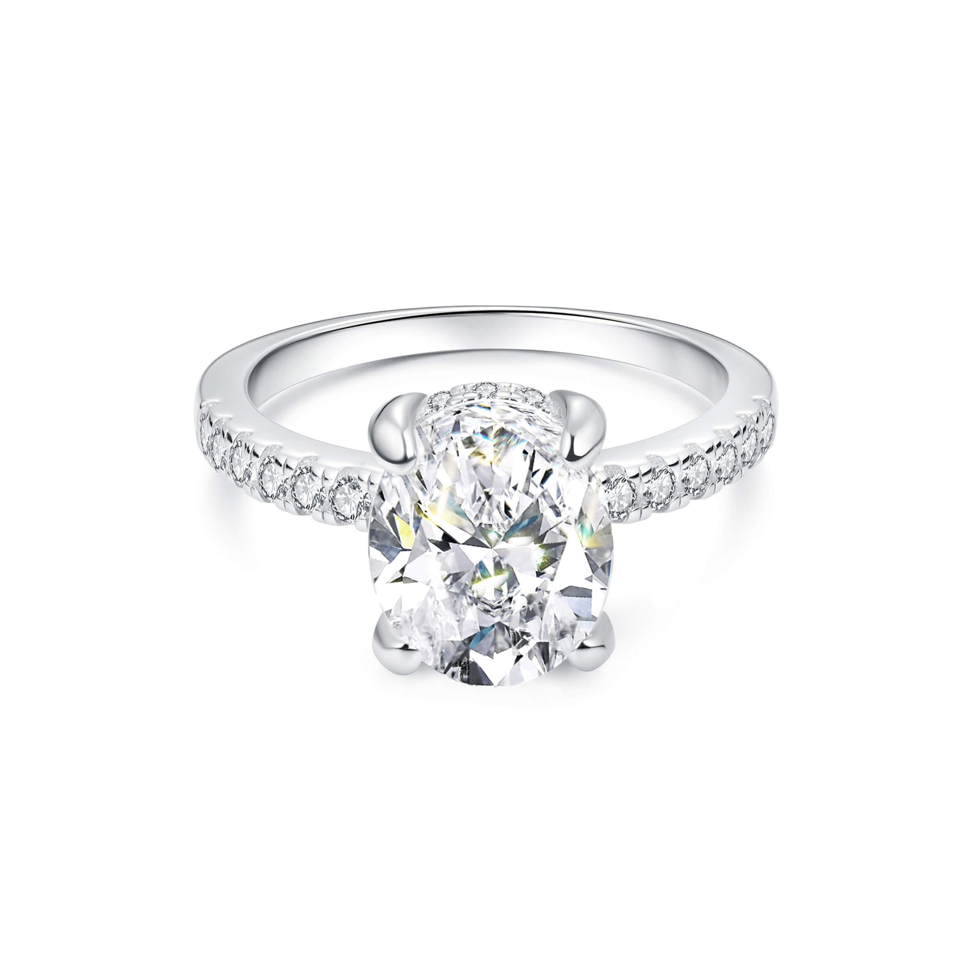 Hidden Halo Pave Oval Lab Diamond Ring in Platinum - Neoshine