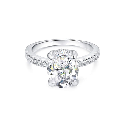 Hidden Halo Pave Oval Lab Diamond Ring in Platinum - Neoshine