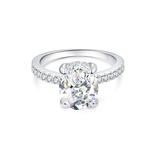 Hidden Halo Pave Oval Lab Diamond Ring in Platinum - Neoshine