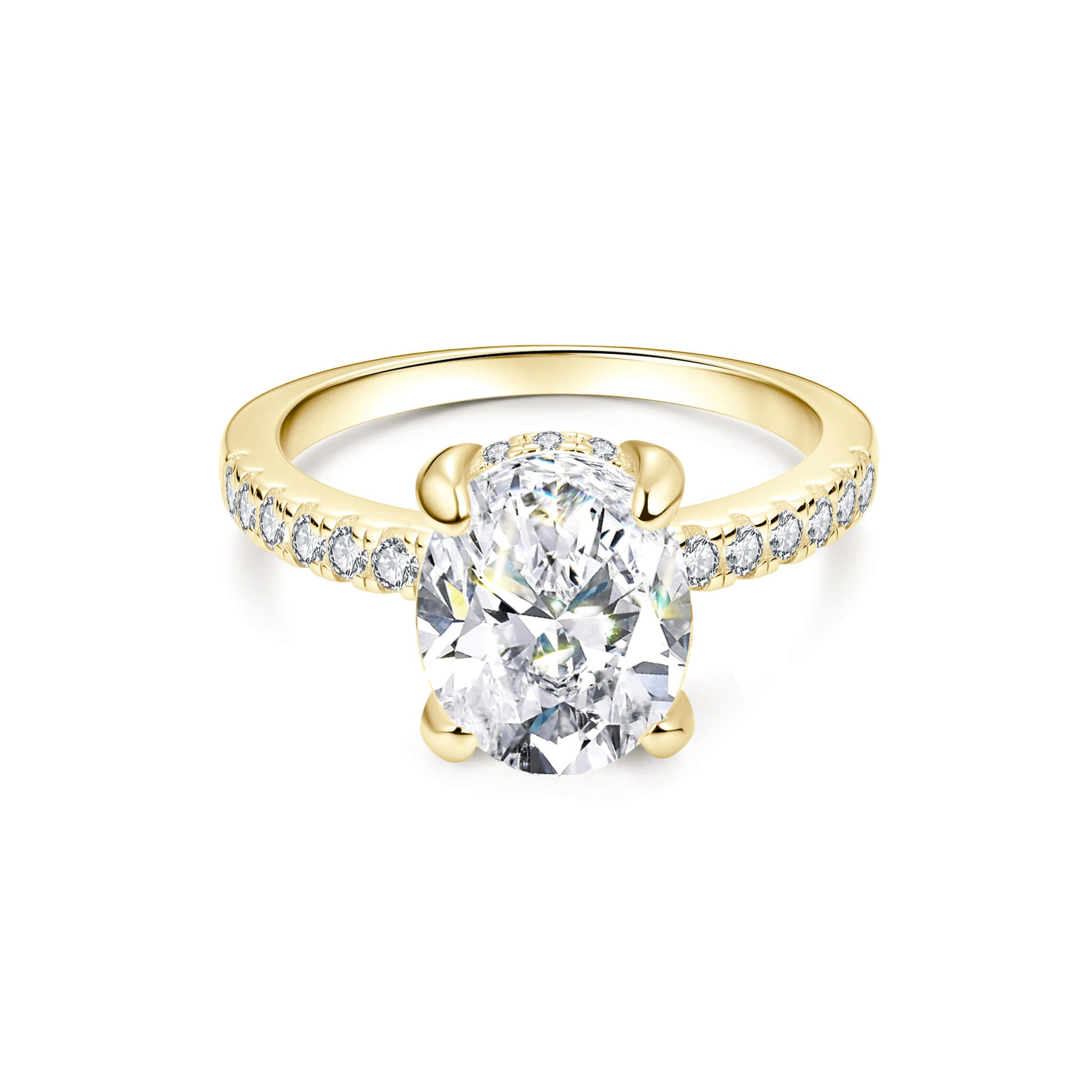 Hidden Halo Pave Oval Lab Diamond Ring in 18K Yellow Gold - Neoshine
