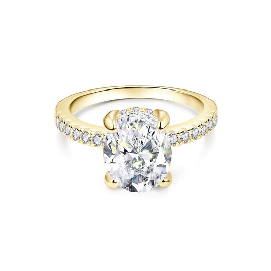Hidden Halo Pave Oval Lab Diamond Ring in 18K Yellow Gold - Neoshine