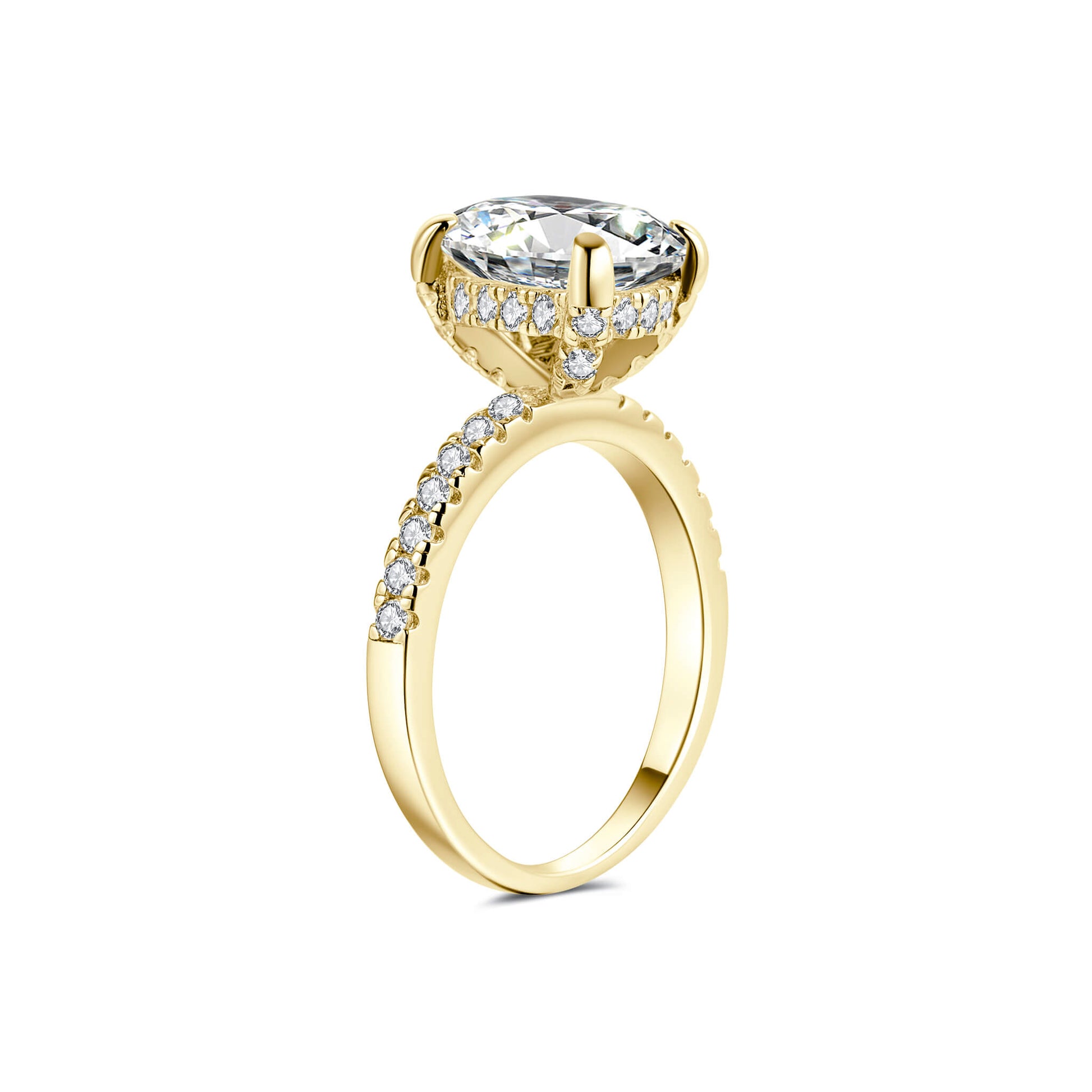 Hidden Halo Pave Oval Lab Diamond Ring in 18K Yellow Gold - Neoshine