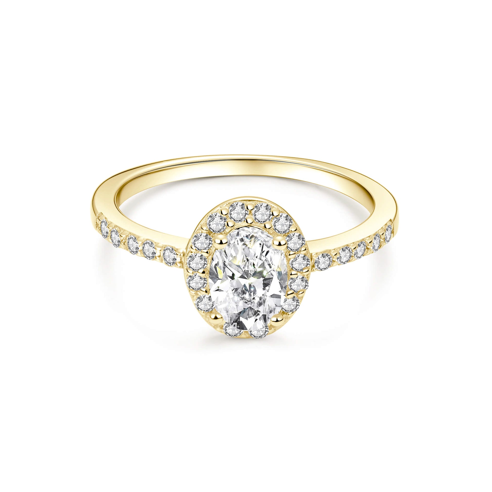 Halo Pave Oval Lab Diamond Ring in 18K Yellow Gold - Neoshine