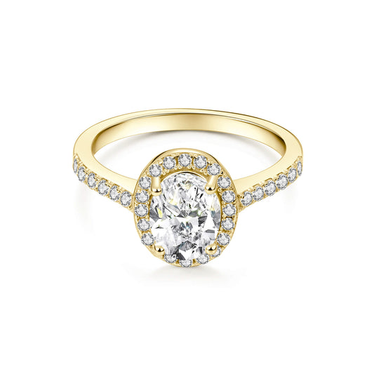 Halo Pave Oval Lab Diamond Ring in 18K Yellow Gold - Neoshine