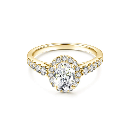 Halo Pave Oval Lab Diamond Ring in 18K Yellow Gold - Neoshine