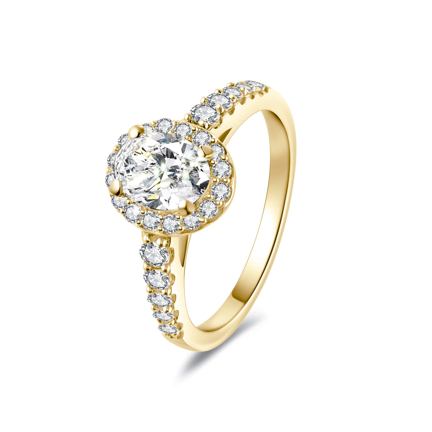 Halo Pave Oval Lab Diamond Ring in 18K Yellow Gold - Neoshine