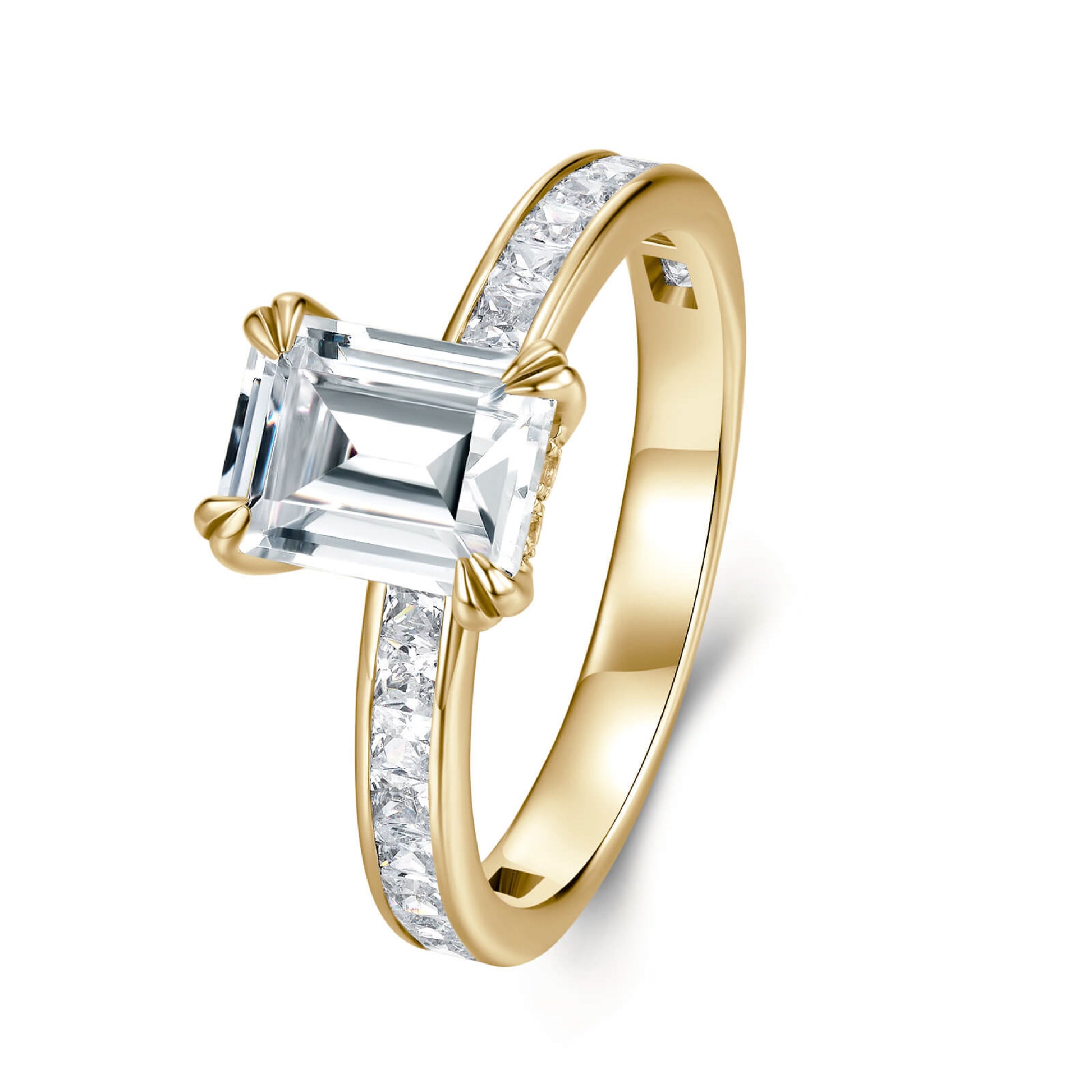 Solitaire Emerald Lab Diamond Ring in 18K Yellow Gold - Neoshine