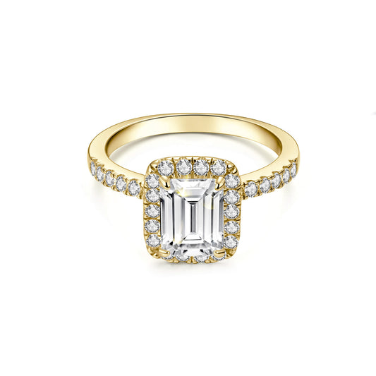 Halo Emerald Lab Diamond Ring in 18K Yellow Gold - Neoshine
