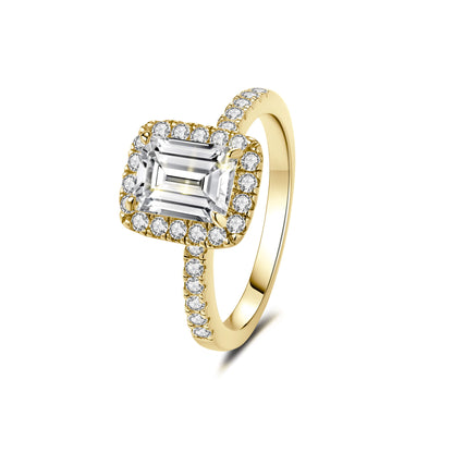 Halo Emerald Lab Diamond Ring in 18K Yellow Gold - Neoshine