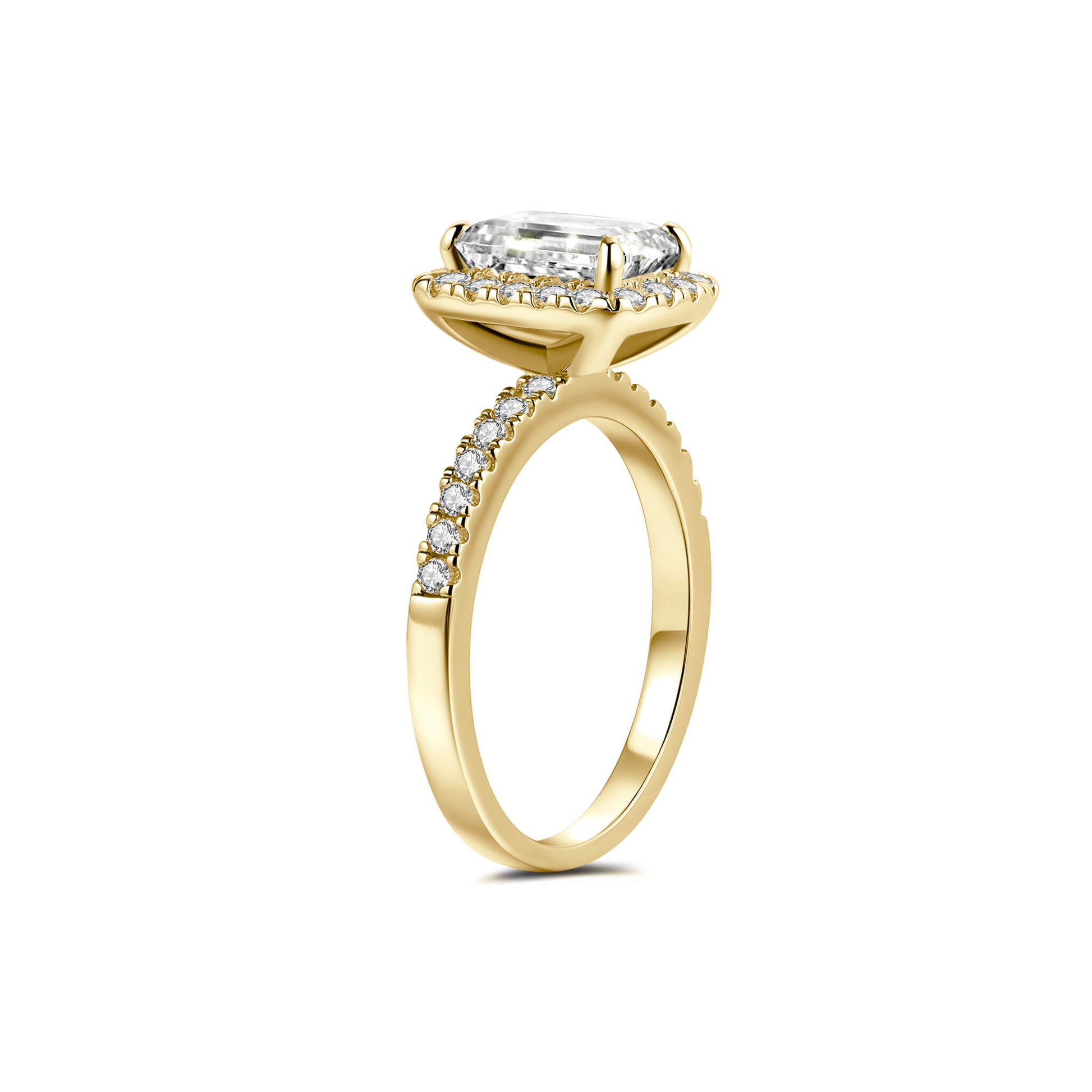 Halo Emerald Lab Diamond Ring in 18K Yellow Gold - Neoshine