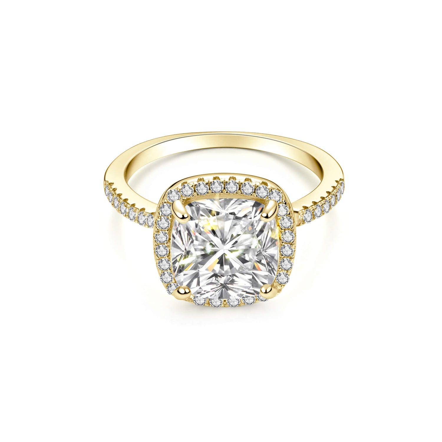 Halo Cushion Lab Diamond Ring in 18K Yellow Gold - Neoshine