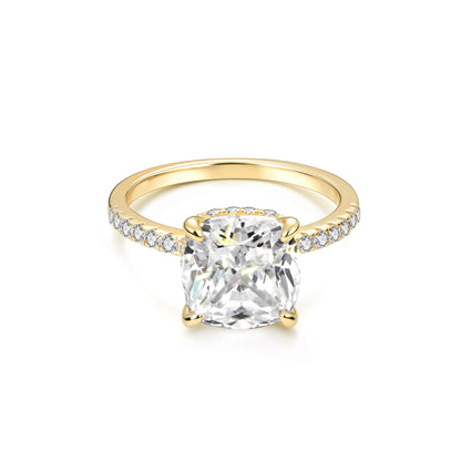 Hidden Halo Cushion Lab Diamond Ring in 18K Yellow Gold 4 Prong Setting - Neoshine