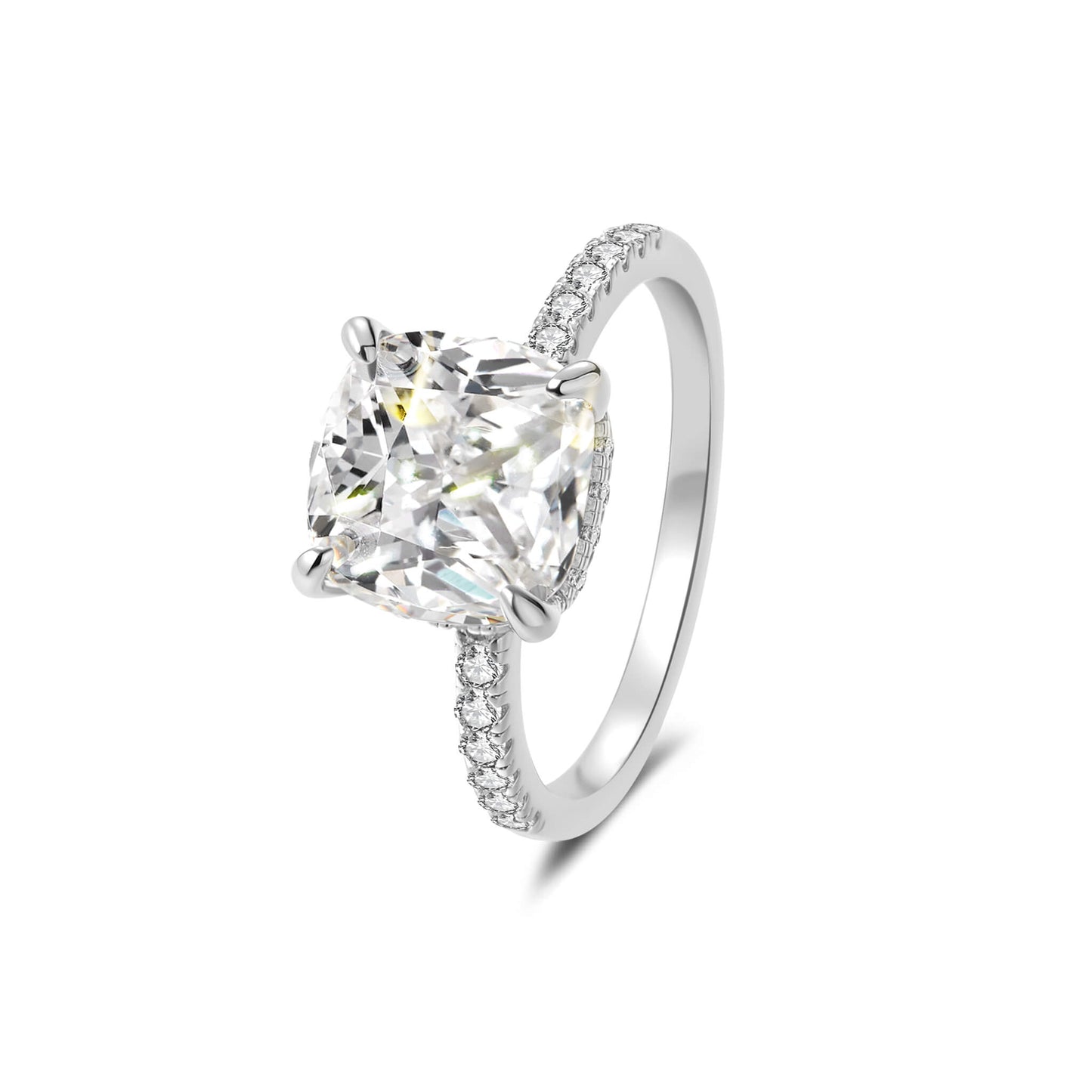 Hidden Halo Cushion Lab Diamond Ring in Platinum 4 Prong Setting - Neoshine