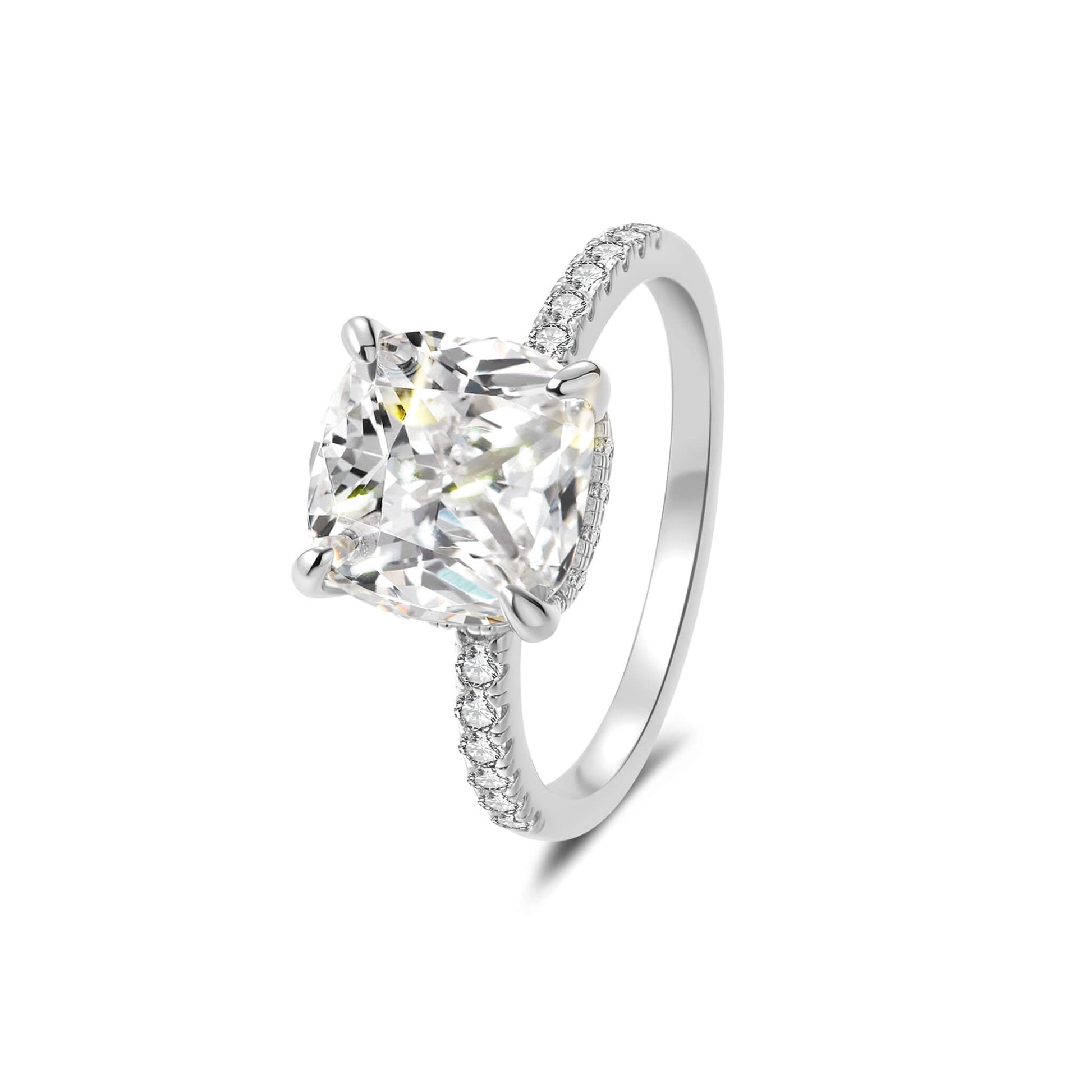 Hidden Halo Cushion Lab Diamond Ring in Platinum 4 Prong Setting - Neoshine