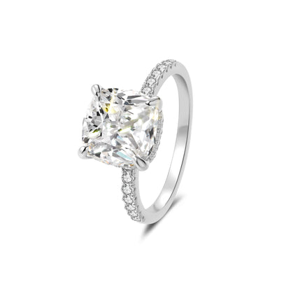 Hidden Halo Cushion Lab Diamond Ring in Platinum 4 Prong Setting - Neoshine