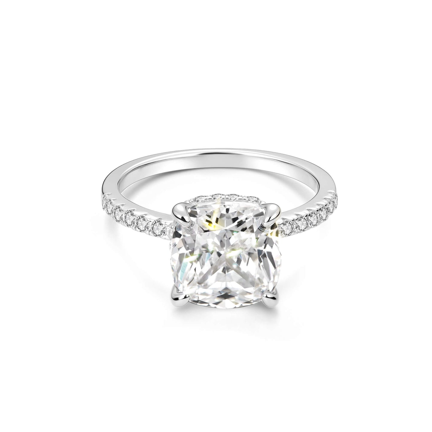 Hidden Halo Cushion Lab Diamond Ring in Platinum 4 Prong Setting - Neoshine