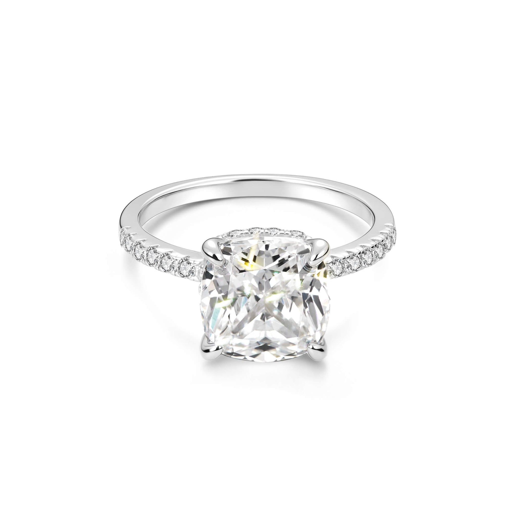 Hidden Halo Cushion Lab Diamond Ring in Platinum 4 Prong Setting - Neoshine