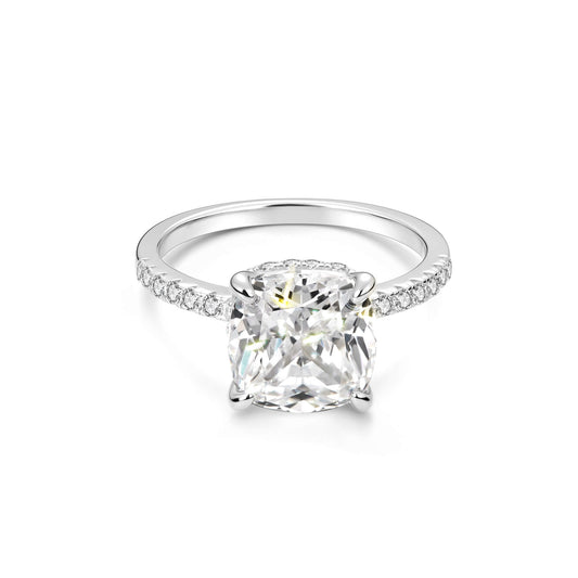 Hidden Halo Cushion Lab Diamond Ring in Platinum 4 Prong Setting - Neoshine