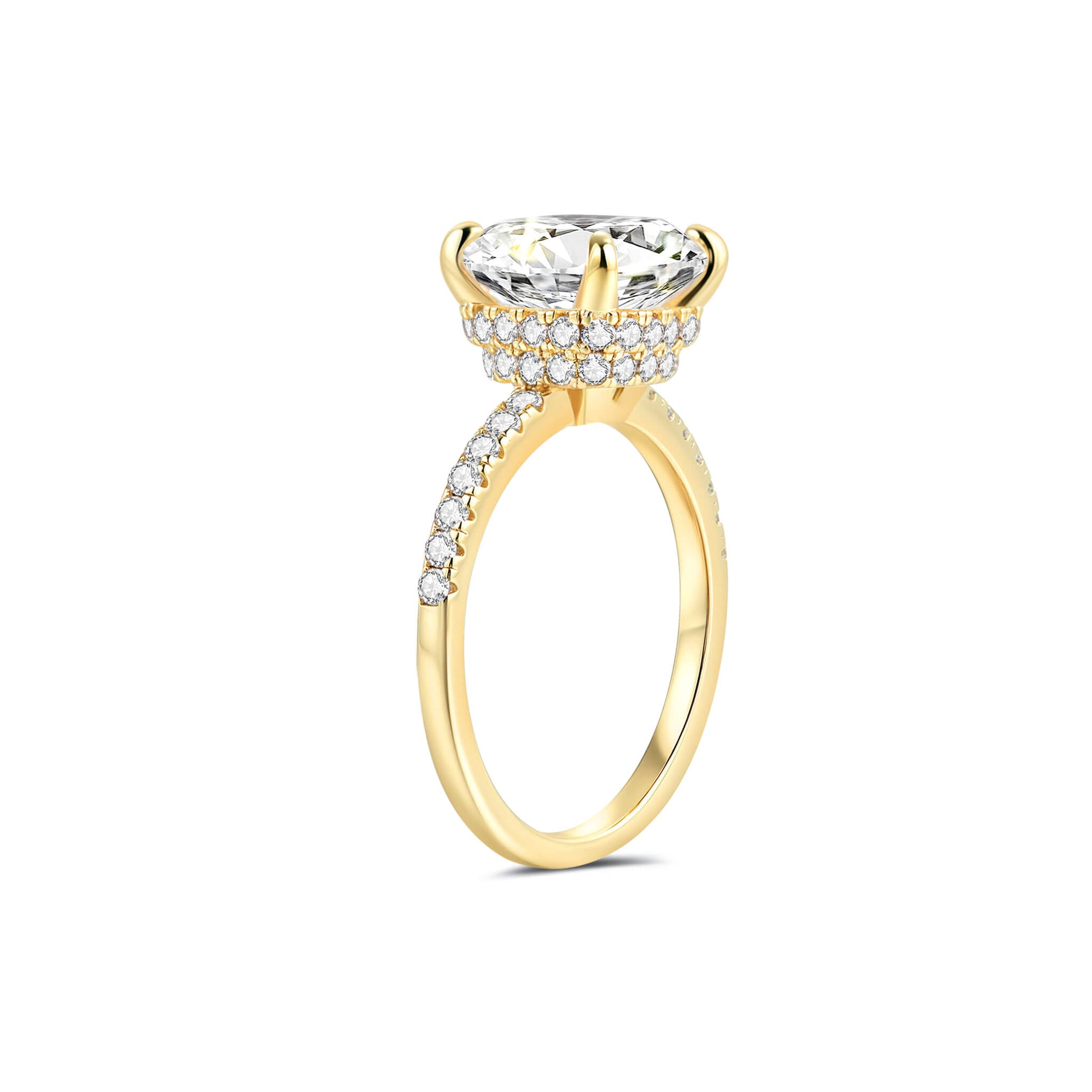 Hidden Halo Cushion Lab Diamond Ring in 18K Yellow Gold 4 Prong Setting - Neoshine