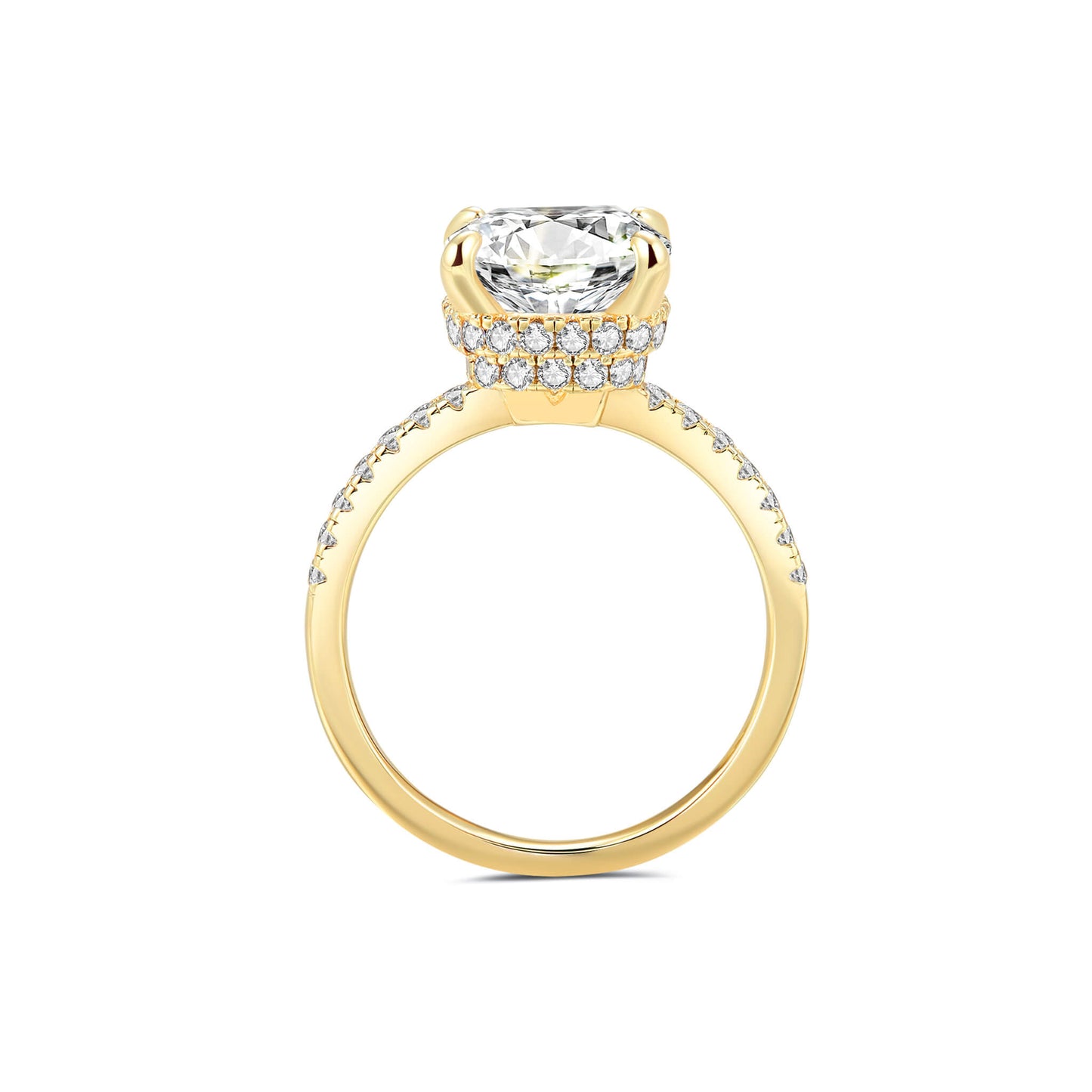 Hidden Halo Cushion Lab Diamond Ring in 18K Yellow Gold 4 Prong Setting - Neoshine