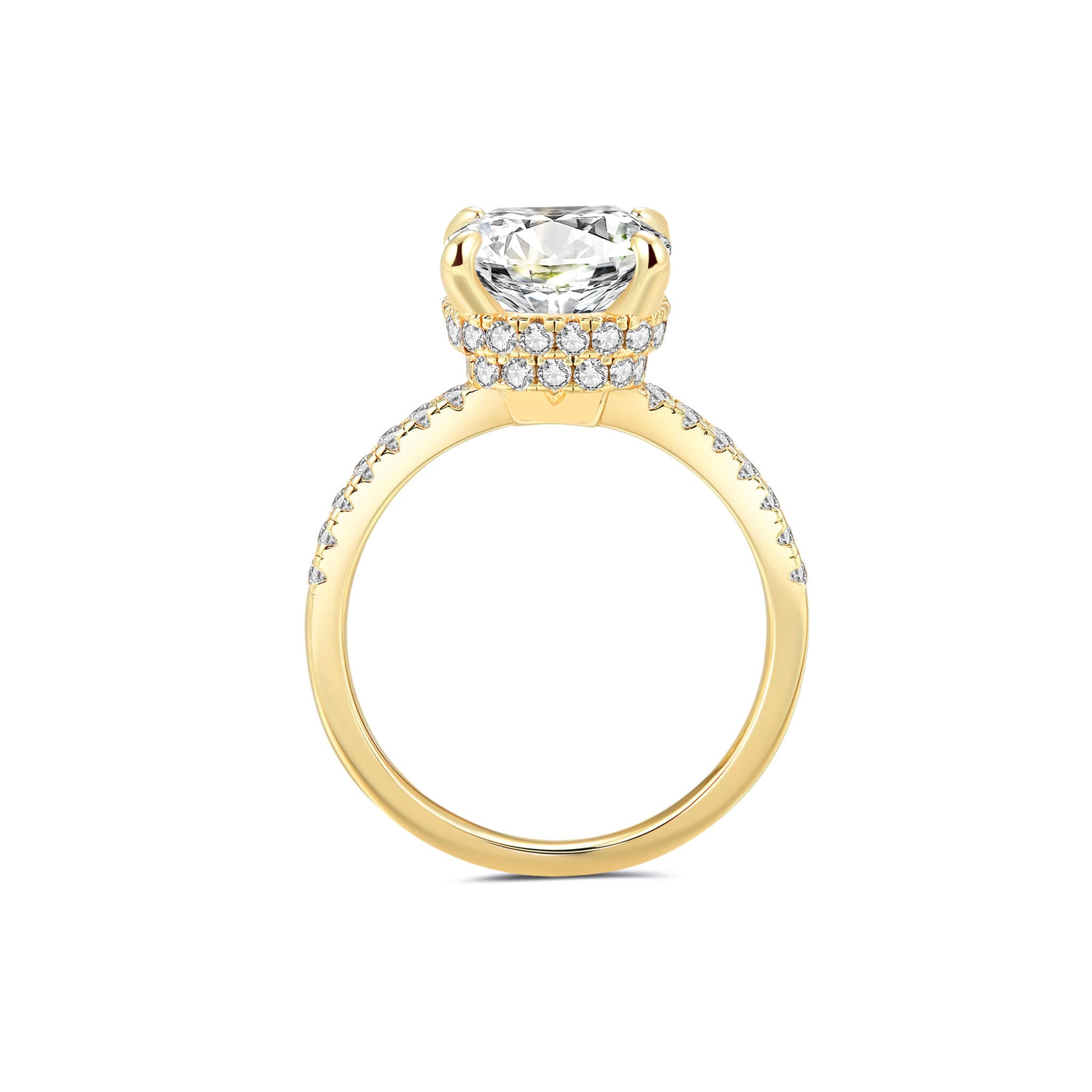 Hidden Halo Cushion Lab Diamond Ring in 18K Yellow Gold 4 Prong Setting - Neoshine