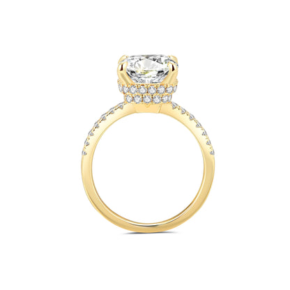 Hidden Halo Cushion Lab Diamond Ring in 18K Yellow Gold 4 Prong Setting - Neoshine