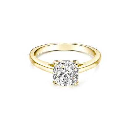 Solitaire Cushion Lab Diamond Ring in 18K Yellow Gold 4 Prong Setting - Neoshine