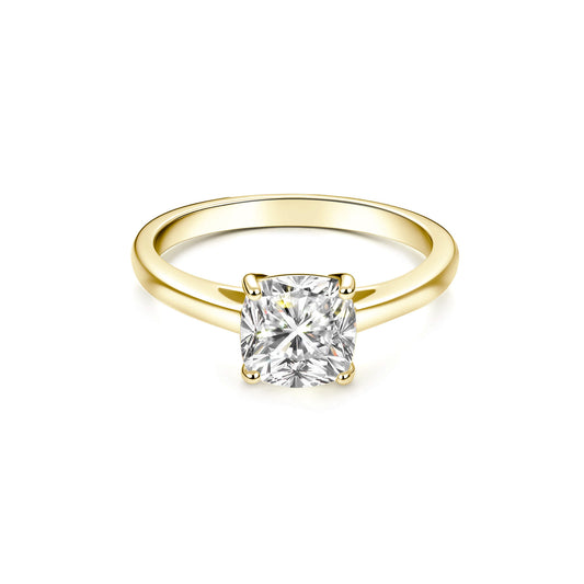 Solitaire Cushion Lab Diamond Ring in 18K Yellow Gold 4 Prong Setting - Neoshine