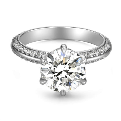 Round Solitaire Lab Diamond Ring in Platinum with Pave Band - Neoshine