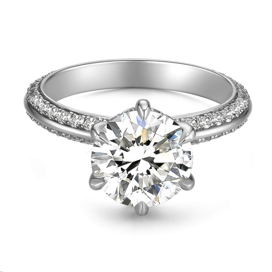 Round Solitaire Lab Diamond Ring in Platinum with Pave Band - Neoshine