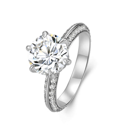 Round Solitaire Lab Diamond Ring in Platinum with Pave Band - Neoshine