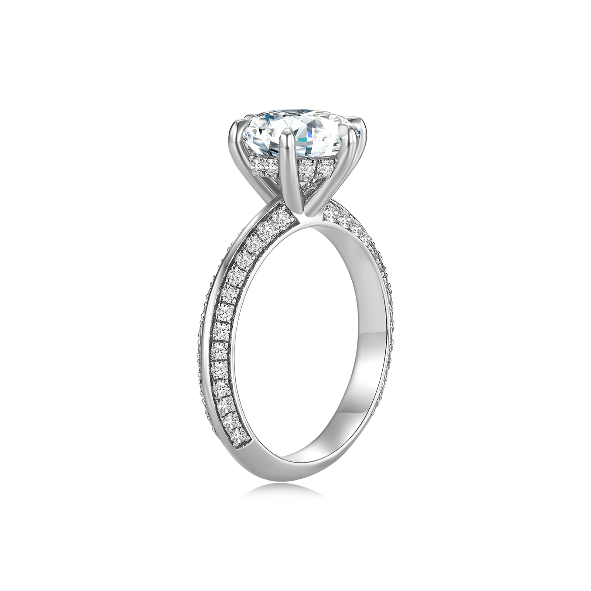 Round Solitaire Lab Diamond Ring in Platinum with Pave Band - Neoshine