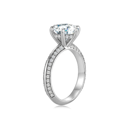 Round Solitaire Lab Diamond Ring in Platinum with Pave Band - Neoshine
