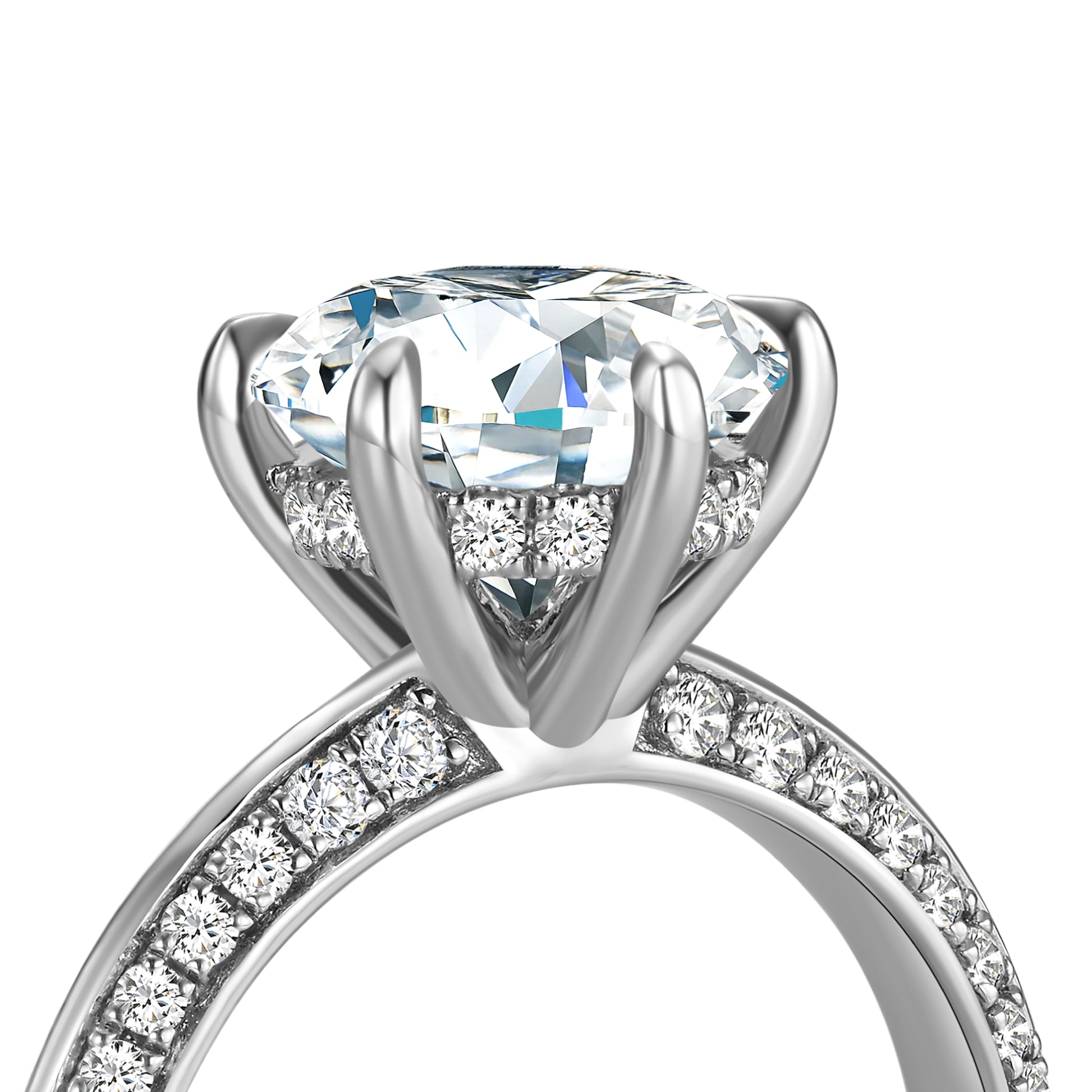 Round Solitaire Lab Diamond Ring in Platinum with Pave Band - Neoshine