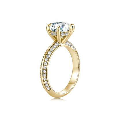 Round Solitaire Lab Diamond Ring in 18K Yellow Gold with Pave Band - Neoshine