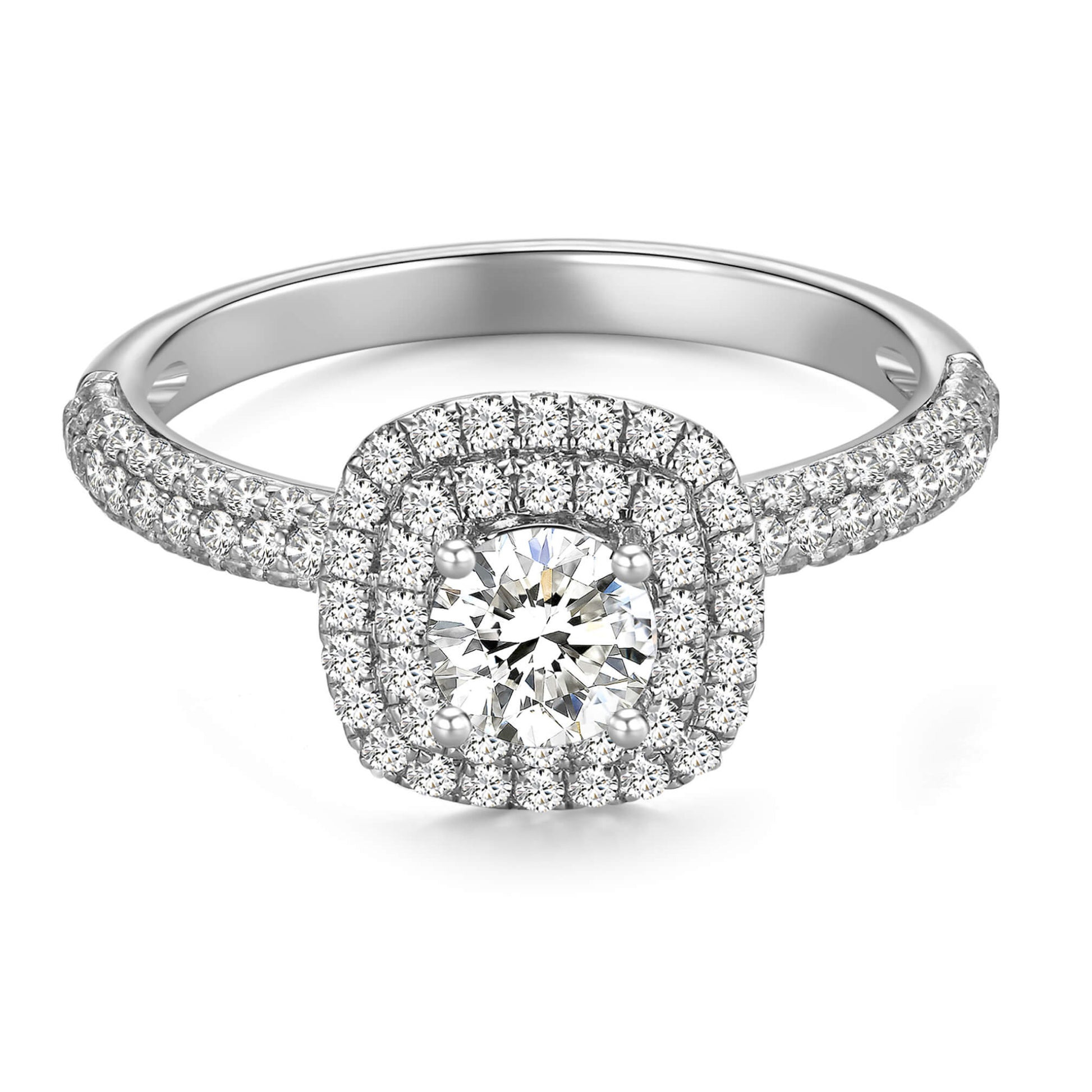 Round Double Halo Lab Diamond Ring in Platinum with Pave Band - Neoshine