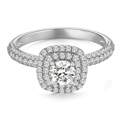Round Double Halo Lab Diamond Ring in Platinum with Pave Band - Neoshine