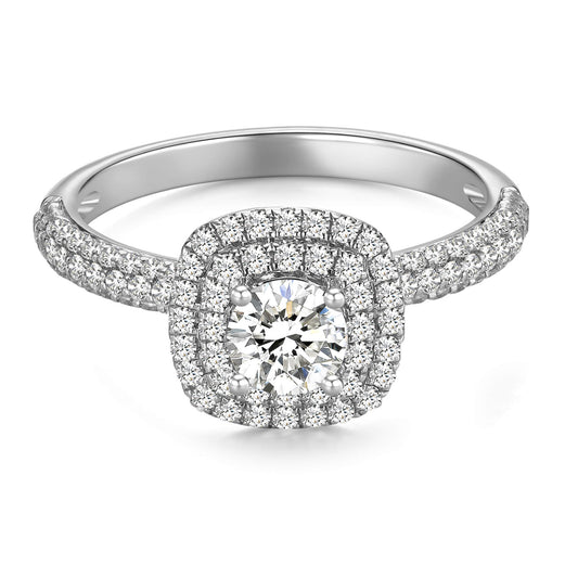 Round Double Halo Lab Diamond Ring in Platinum with Pave Band - Neoshine